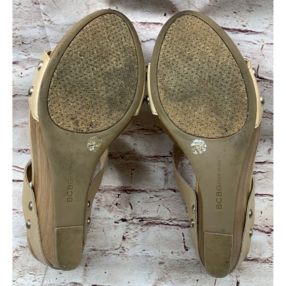 BCBG Women’s Double Strap  Wedge Platform Sandal’s  Shoes BG-CARMYN Tan Size 10M - Picture 5 of 12